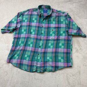 Vintage Lobo by Pendleton Button Down Shirt Mens XL Green‎ Plaid Short Sleeve